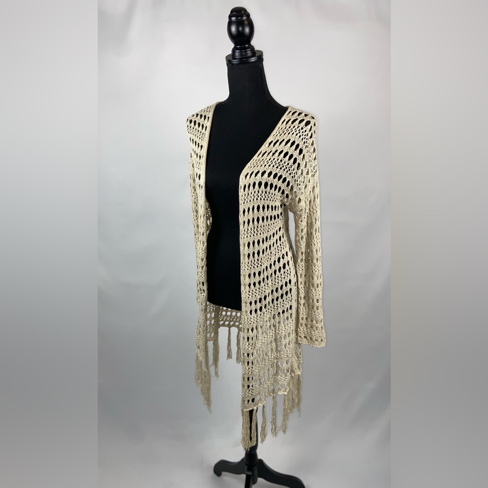 Open Knit Cardigan Taupe Large